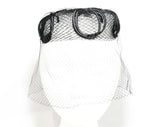 1960s Black Veiled Hat - 60s Sheer Net Pillbox Hat with Bird Cage Veil - Satin Loops - Elegant 60's Millinery - Bouffant Hairstyle Accent
