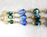 Blue & Green Beaded Glass Bracelet - Triple Strands - Gorgeous 1950s 1960s Jewelry by Corocraft - Sapphire Peridot Aurora Borealis - 50450