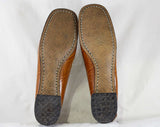 Size 7 Leather Loafers - Unworn 60s Shoes - 1960s Mod Casual Loafers - Slick Caramel Brown Textured - Kitsch Preppie 60s Deadstock - 46975-2