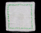 Spearmint Green Embroidered Tablecloth - Oatmeal Natural Linen with Leaves Embroidery & Cotton Crochet Lace - Rustic Square in Spring Hues