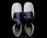 1950s Child's Navy & White Saddle Shoes - Size 2.5 Girls Swing Era Two Tone Oxfords - 50s Dark Blue Bobby Soxer - NOS Deadstock - Size 2 1/2