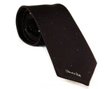 Oscar de la Renta Designer Tie - 1980s Dark Brown Men's Necktie - Chocolate Dotted Brocade 70s 80s Mens Wear - Preppy Label - Fall Autumn