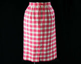 Size 8 Ted Lapidus Skirt - Fuchsia Pink & Ivory White Wool Plaid - Paris Diffusion Label - Made in France - 1980s Chic Designer Office Wear
