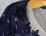 As Is Size 12 1920s 30s Novelty Print Dress - Blue & White Deco Artists Palettes - Chain Stitched Flowers - Fragile Torn - Bust 38 - 50832