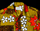 Men's XS Aloha Shirt - Teen Size 1960s Barkcloth Hawaiian Shirt by Malihini - Burnt Orange Brown Daisy Print 60s Tiki Lounge - Chest 37.5