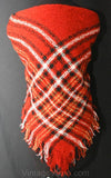 Fall 1970s Rusty Plaid Bouclè Fringed Shawl - Wrap - Cozy - Texture - Ruddy Brown - Fringe - Autumn - Any Size - Mint Condition - 37363-1