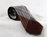 1950s Plaid Men's Tie - Blue & Brown Silk Necktie with Heraldry Style Crest - Smart 50s Preppy Classic Men's Business - Upstate NY Label