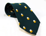 Men's Novelty Beer Tie - 1970s Tavern Theme Polyester Necktie - Hunter Green 1970s Neckwear - Wide Width - Frothy Drinking Mugs Oktoberfest