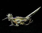 1960s Road Runner Pin - Novelty Brooch - Goldtone Gold Metal - Southwestern Kitsch Western Running Bird - 60s Roadrunner - Spiky Feathers