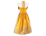 Size 6 1950s Sun Dress - Saffron Ikat Print Cotton - Resort 50s Reproduction Halter Summer Dress in Gorgeous Vintage Fabric - Waist 26.5