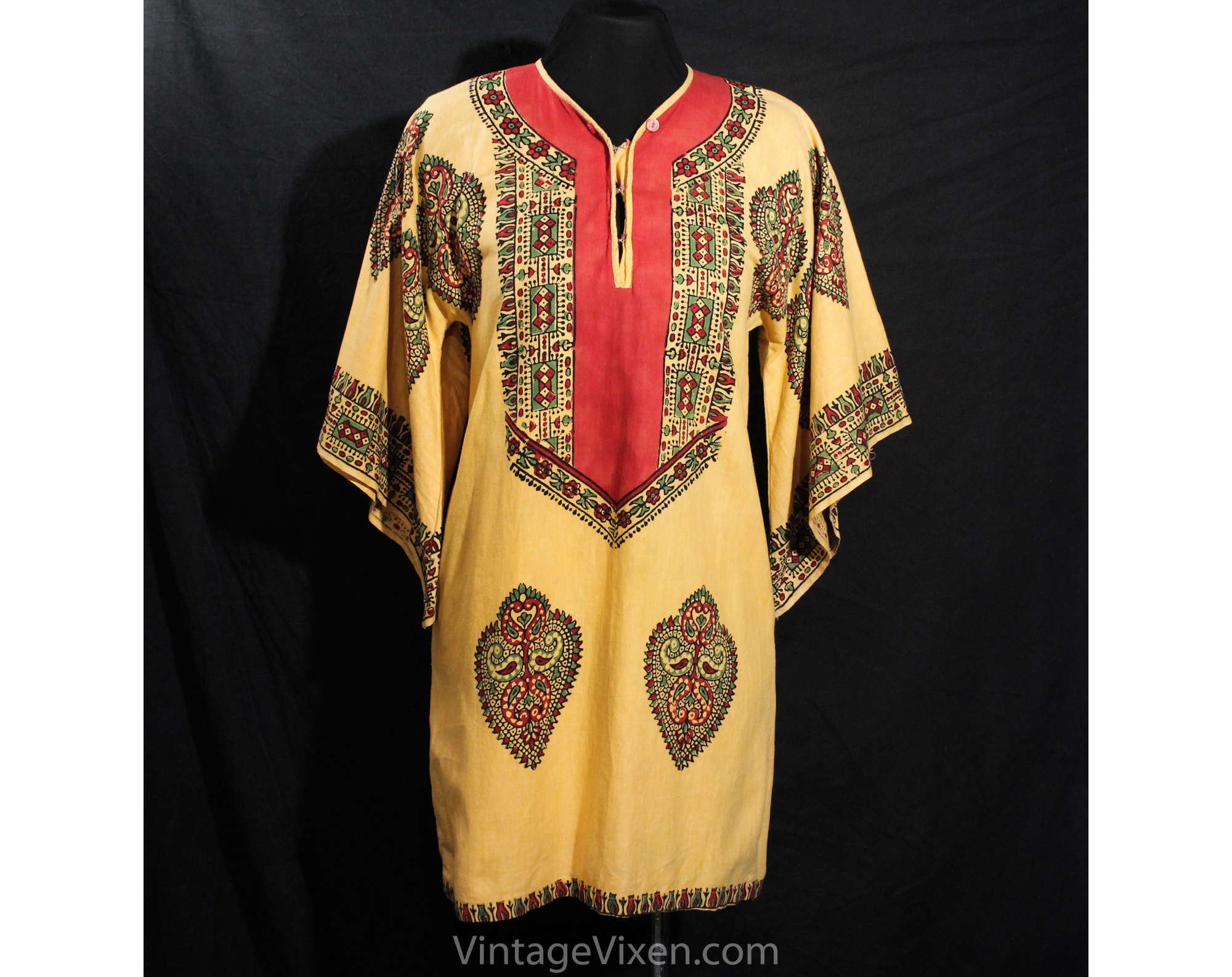 Size 8 Mini Dress - 1960s Hippie Bohemian Tunic Kaftan - 60s 70s Above Vintage Vixen Clothing Size 8 Mini Dress - 1960s Hippie Bohemian Tunic Kaftan - 60s 70s Above Vintage Vixen Clothing