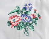 Large Designer Peasant Dress - Size 12 Bohemian Summer Frock with Cross Stitch Embroidery - 80s Does 30s Scarlet Red & White - Bust up to 42