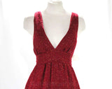 Size 8 Tweed Dress - 1970s Maroon Flecked Jumper - Sleeveless Bodice - V Neck - Racer Back - Cute Fall Style Long Maxi - 70s NWT Deadstock