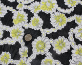 1960s Daisy Print Fabric - Over 4.5 Yards x 37" Wide - 60s Sheer Cotton Gauze - Black Yellow & White Daisies 1960s Summer Hippie Yardage