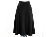 XS 1940s 50s Black Full Skirt - Flared Linen Look Rayon with Sailor Style Button Pockets - Terrific 1950s Swing Style - Size 0 - Waist 23