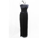 Large 1940s Black Strapless Slip with Sheer Navy Lace Bustline - Size 12 Halter Full Slip - Medium 40s Pin-Up Girl Burlesque - Bust to 40