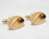 MCM 1950s Deco Cufflinks - Men's Cuff Links - 50s 60s - Goldtone Metal & Red Stones - Mens Jewelry by Swank - For French Cuffs - Mid Century