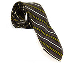 50s Men's Skinny Tie - 1950s Brown Black Ivory & Goldenrod Striped Necktie - Diagonal Stripes - Mid Century Office Wear - Handsome Fabric
