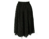 Size 10 Black Skirt - Bohemian Maxi Festival Style Long - Black Floral Daisy Lace - 70s Boho Flared Full - Medium Large - Waist 28 to 31