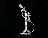 Old Fashioned Telephone Jewelry - 1950s Novelty Pin & Earrings - Rhinestones - Receptionist Look - Secretary Style - Glam - Sparkly -42427