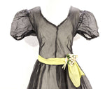 XXS 1940s Garden Party Frock with Rosebuds Corsage - Size 2 Charming 30s 40s Party Dress - Sheer Black Cotton with Nosegay Flowers - Bust 32