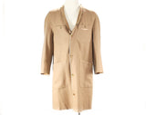 Mens Large 1940s Gabardine Coat - Exceptional 40s 50s Tan Wool Overcoat Outerwear - Convertible Flyer Label - Detachable Lining - Chest 44