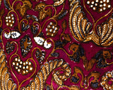 1960s Cotton Print Fabric - 2.5 Yards Burgundy & Brown India Print - Continuous Yardage - 60s 70s Bohemian Grapes Angel Wings Novelty Print