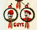 1950s Bathroom Hand Towels - Guys & Dolls Victorian Powder Room Novelty Theme - 50s 60s Kitsch Bath - Red Black - 2 Bucilla Towels - 49680