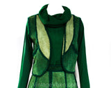 Size 8 Green Hippie Dress Set - 1970s Suede Patchwork Vest & Skirt with Matching Turtleneck Sweater - 70s Fall Autumn Forest - Waist 26.5