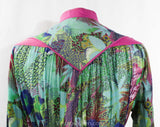 Size 8 Tropical Dress - Designer 80s Macaw Birds Novelty Print Cotton Gauze - Orchid Purple Sea Green - Resort Chic Louis Feraud - Waist 30