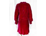 Size 8 1930s Style Velvet Dress - Revised Design & Construction - Gorgeous 30s Shocking Pink Hue - Full Sleeves - Ruffle Neck - Bust 36