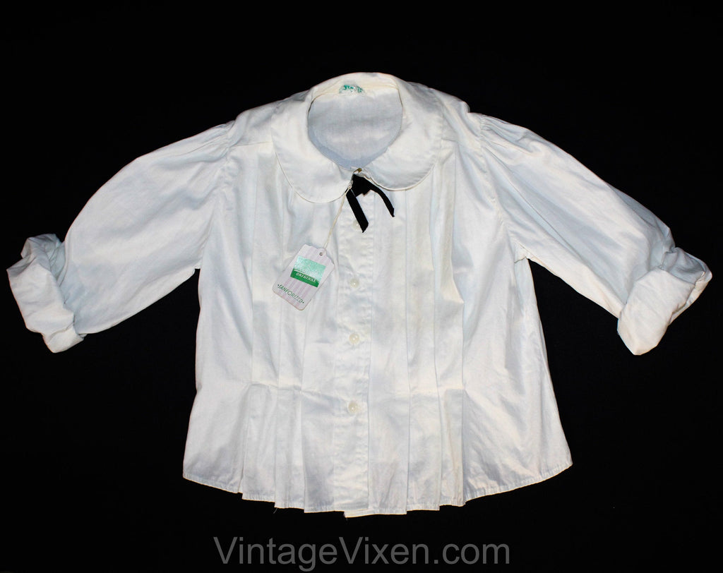 Child's 1950s White Cotton Blouse with Edwardian Appeal - Size 8 10 Girls Dress Shirt - Button Front Cotton - 50s NWT Deadstock - Bust 29.5
