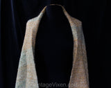 Beige & Blue Mohair Shawl - Hand Woven Woolly Boucle Yarn Wrap - Large Rectangular Shape - Couch Blanket Throw - Fuzzy Lofty Yarn Fringe