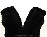 Size 6 1940s Swimsuit by Catalina Hollywood Label - Fantastic Ruched Black Velvet with Smocking - Sexy Small 40s Pin Up - Bust 32 to 35