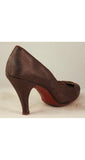 Size 8.5 Shoes - 1940s 1950s Metallic Brown Pumps with Bow Accent - Size 8 1/2 AA - 3.5-Inch High Heels - 40s 50s Glamour - 35829-1