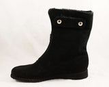 Size 8 Black Suede Ankle Boots - 1960s Hipster Winter Shoes - Convertible Tops - Cuff Up or Folded Down - Fleecy Lining - 8N - NOS Deadstock