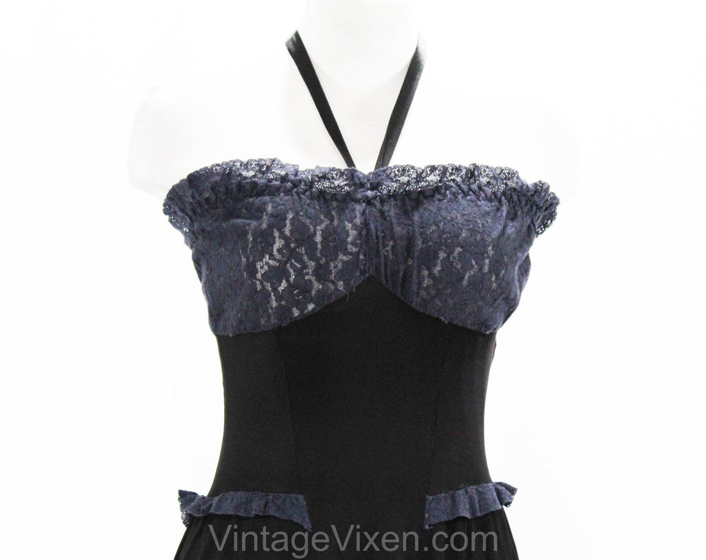 Large 1940s Black Strapless Slip with Sheer Navy Lace Bustline - Size –  Vintage Vixen Clothing