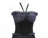Large 1940s Black Strapless Slip with Sheer Navy Lace Bustline - Size 12 Halter Full Slip - Medium 40s Pin-Up Girl Burlesque - Bust to 40