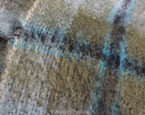 Plaid Mohair Scarf - Sage Green & Blue Artisan Style Woven Wrap - Douglas Tartan 1960s Shawl Made in Scotland - Rectangular Fuzzy Wool