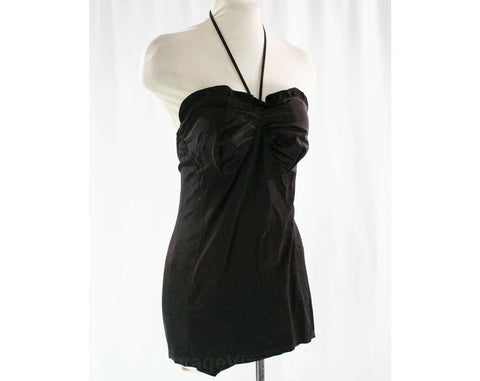 As Is 1940s Swimsuit - Glamour Girl - Black Stretch Knit - Cheap 40s Halter Bathing Suit - Maillot - Summer Swim - Good for Pattern Copying