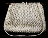 1970s Boho Macramè Purse with Double Shoulder Straps - 70's Hippie Bag - Bohemian Summer Handbag - 1970s Chic - Button Closure & Wood Frame