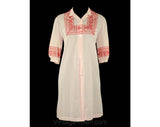 Medium 1960s Summer Robe - Size 10 Pink Tricot Lingerie - Sweet Red Embroidery - Short Half Sleeve - 60s NWT Deadstock - Bust 36.5 - 41560