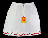Size 4 Mini Skirt - 1960s White Pique Sport Skirt - Red Scalloped Embroidery - 60s Mod Summer Casual Wear - Small NWT Deadstock - Waist 25