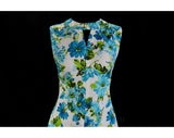 Size 10 Blue Floral 70s Sun Dress - 1970s Sleeveless Maxi Long Gown - Wash & Wear Sateen - Summer Daisy Flowers - Ankle Length - Bust 37