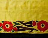 1960s Hand Painted Paisley Silk Scarf - Hippie 60s Medallion - Mustard Yellow - Red Orange - Brown - Emerald Green - Hand Rolled Hem - 49759