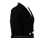 Size 14 1950s Black Suit Jacket - Large 40s 50s New Look Crepe Office Blazer with Gorgeous White Shell Buttons - Shawl Lapel - Waist 34