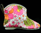 Cute 1960s Girl's Slippers - Size 8 - Girls Terrycloth Cotton Booties - Pink Orange Yellow Indoor Toddler Childs House Shoes - 60s Deadstock