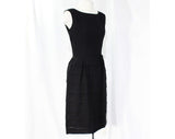 Size 4 Black Wiggle Dress - Sexy 1950s Fitted Cocktail - Small 50s 60s Bombshell Party Dress with Tiered Beehive Style Skirt - Waist 25