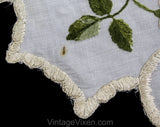 Strawberries Antique Linens - Society Silk Embroidered Victorian Linen - Doily 1900s Round Centerpiece - Botanical Strawberry Embroidery