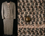 XS 1950s Crochet Suit - Pink & Mocha Hand Crocheted Size 0 Jacket and Skirt - 50s 60s Designer Samuel Winston - Made in Portugal - Waist 23